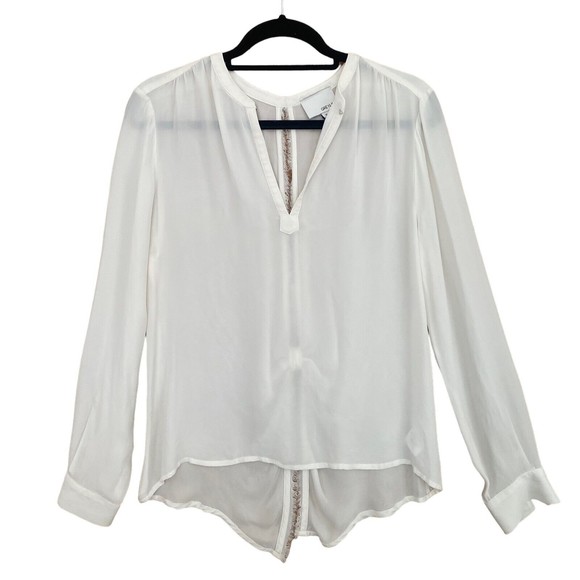 Greylin Anthropologie Womens Sheer Long Sleeve Tie Back Blouse Ivory Size Small - Picture 1 of 6